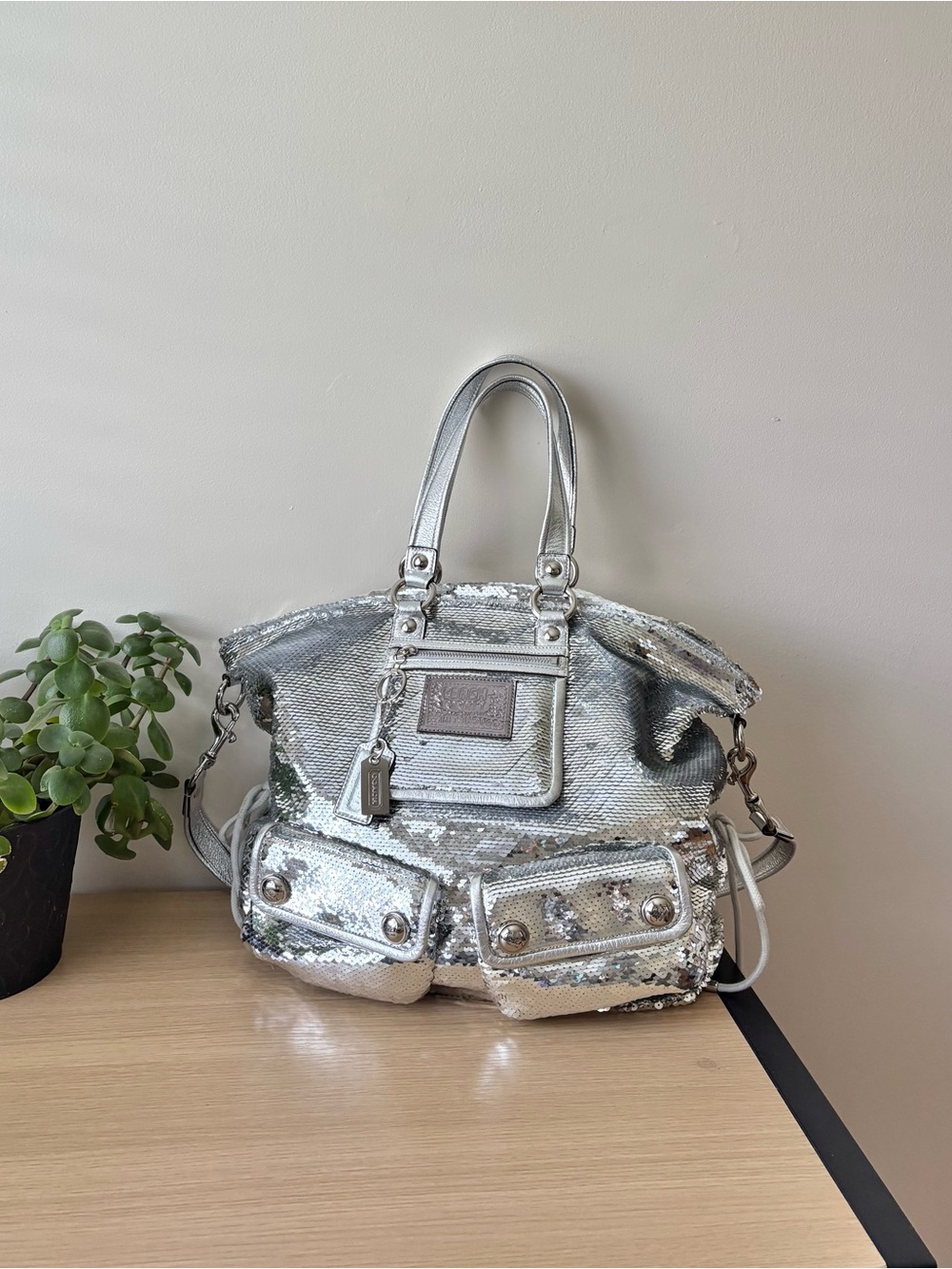 Silver Coach Poppy Tote Bag